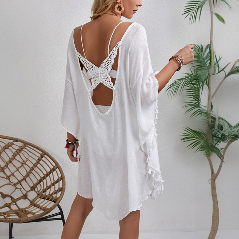 Tassel Cutout Scoop Neck Cover-Up Dress for Women Swim Shirt